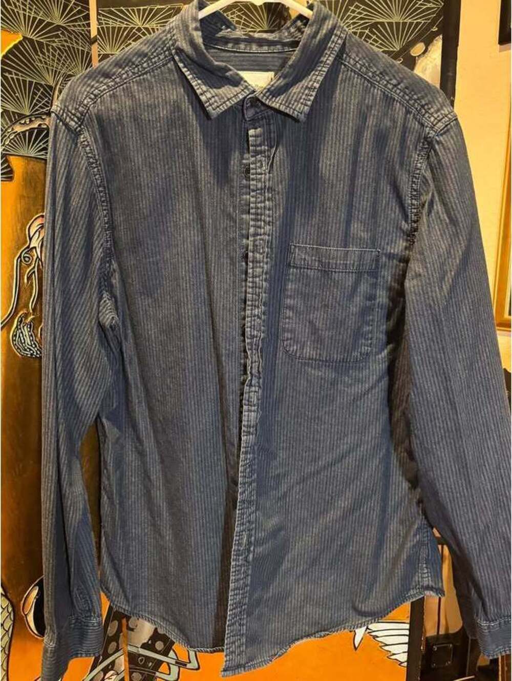 Men’s Goodfellow railroad stripe shirt, large slim